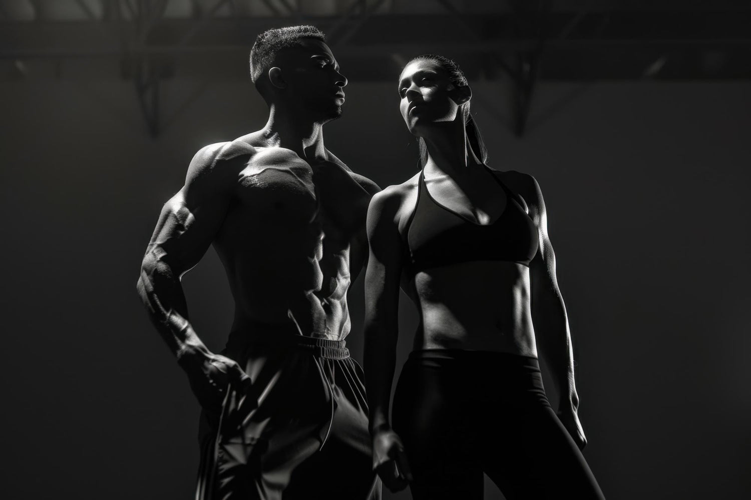 Uomo e donna atletici che rappresentano il benessere fisico e lo stile di vita fitness