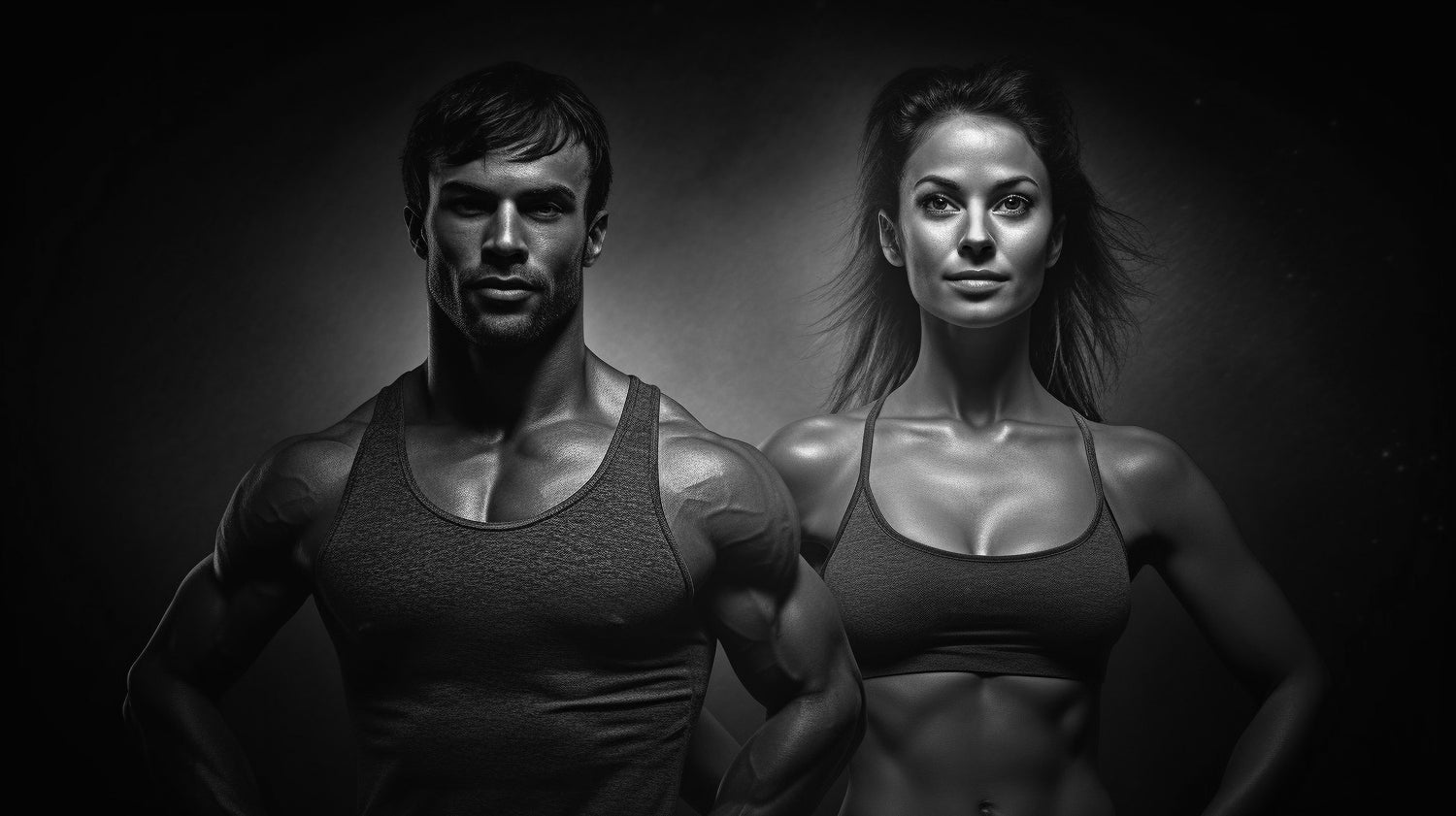 Uomo e donna atletici in posa che rappresentano forza, fitness e benessere fisico